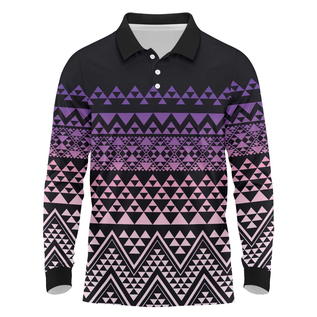 Maori Niho Taniwha Te Wheiao Long Sleeve Polo Shirt Waiporoporo - Polynesian Pride