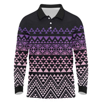 Maori Niho Taniwha Te Wheiao Long Sleeve Polo Shirt Waiporoporo - Polynesian Pride