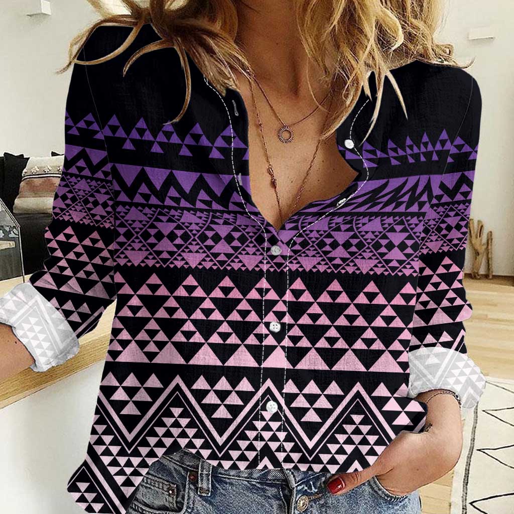 Maori Niho Taniwha Te Wheiao Women Casual Shirt Waiporoporo - Polynesian Pride