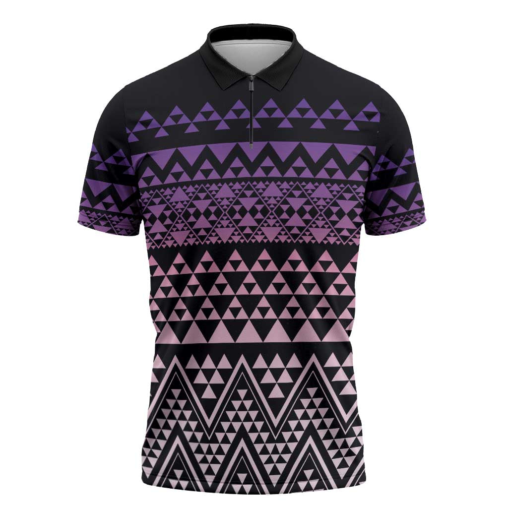 Maori Niho Taniwha Te Wheiao Zipper Polo Shirt Waiporoporo - Polynesian Pride