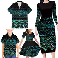 Maori Niho Taniwha Te Wheiao Family Matching Long Sleeve Bodycon Dress and Hawaiian Shirt Paua Shell - Polynesian Pride