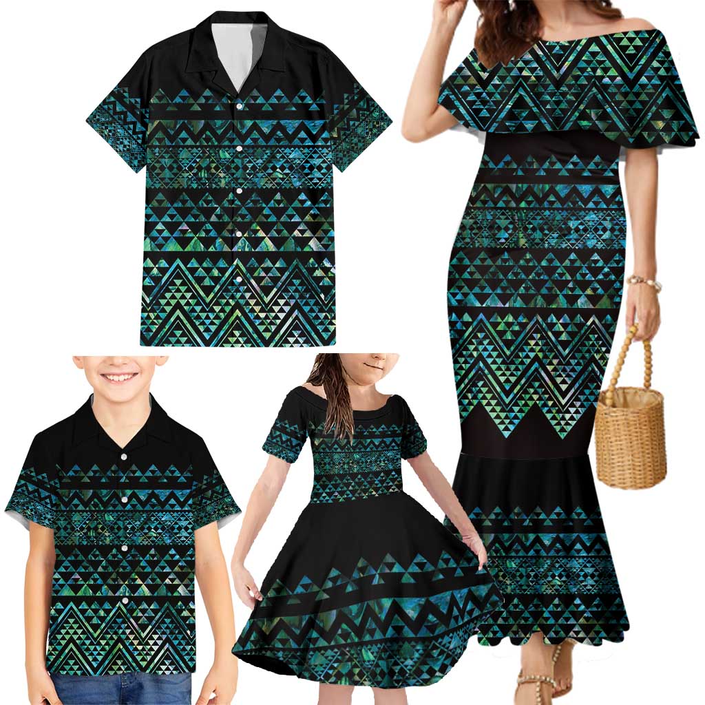 Maori Niho Taniwha Te Wheiao Family Matching Mermaid Dress and Hawaiian Shirt Paua Shell - Polynesian Pride