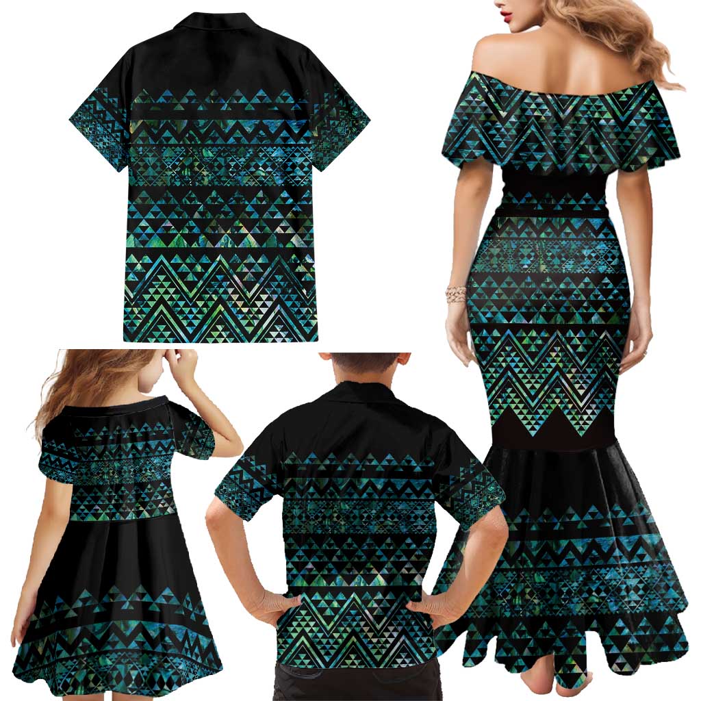 Maori Niho Taniwha Te Wheiao Family Matching Mermaid Dress and Hawaiian Shirt Paua Shell - Polynesian Pride