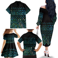 Maori Niho Taniwha Te Wheiao Family Matching Off The Shoulder Long Sleeve Dress and Hawaiian Shirt Paua Shell - Polynesian Pride