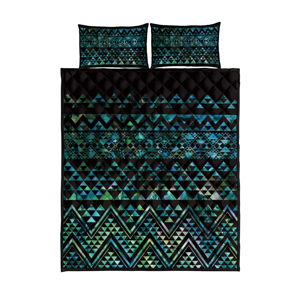 Maori Niho Taniwha Te Wheiao Quilt Bed Set Paua Shell - Polynesian Pride