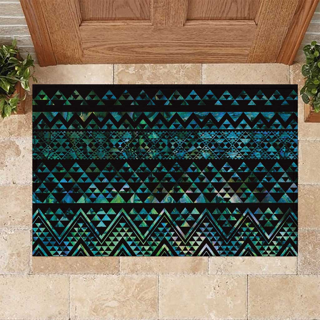 Maori Niho Taniwha Te Wheiao Rubber Doormat Paua Shell - Polynesian Pride