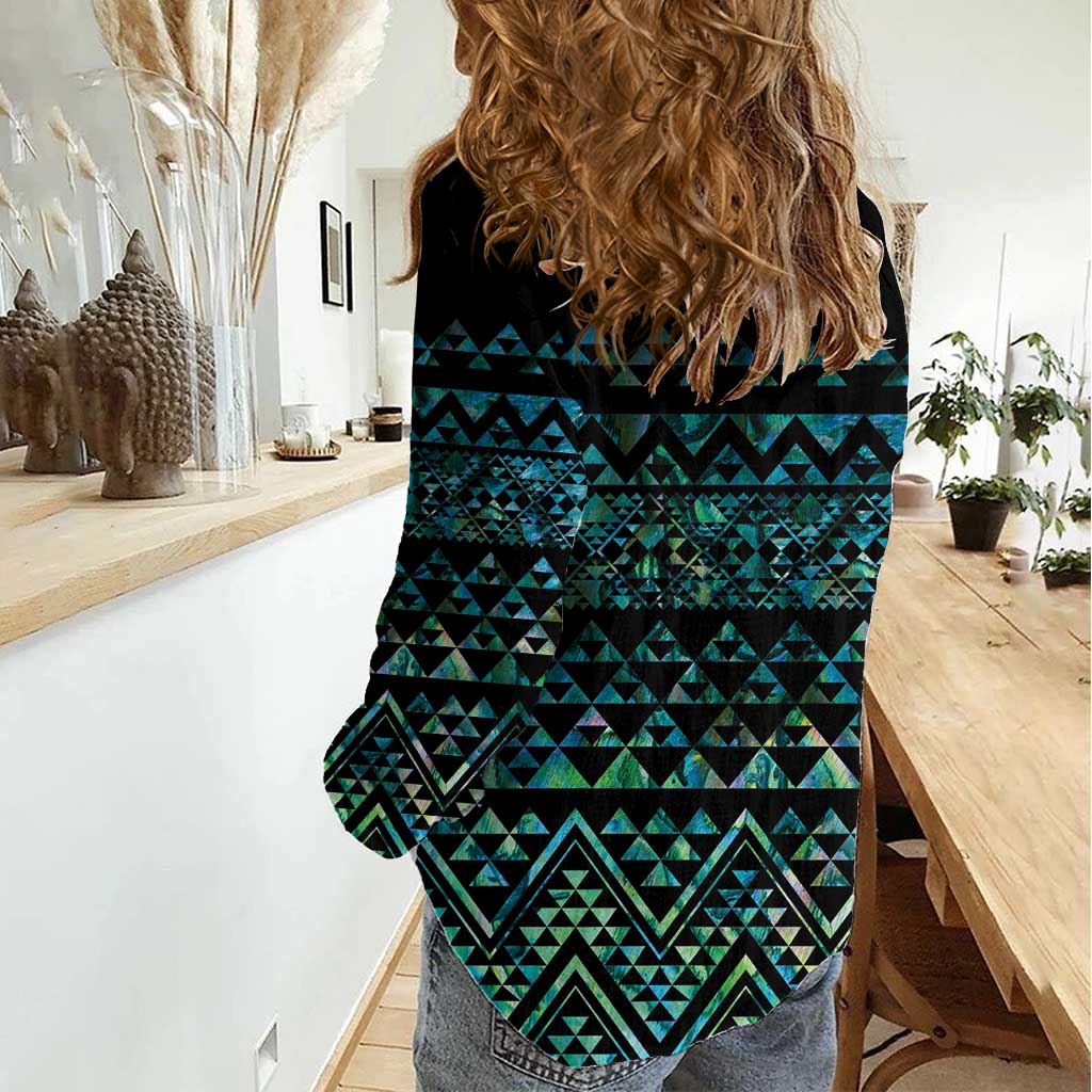 Maori Niho Taniwha Te Wheiao Women Casual Shirt Paua Shell - Polynesian Pride