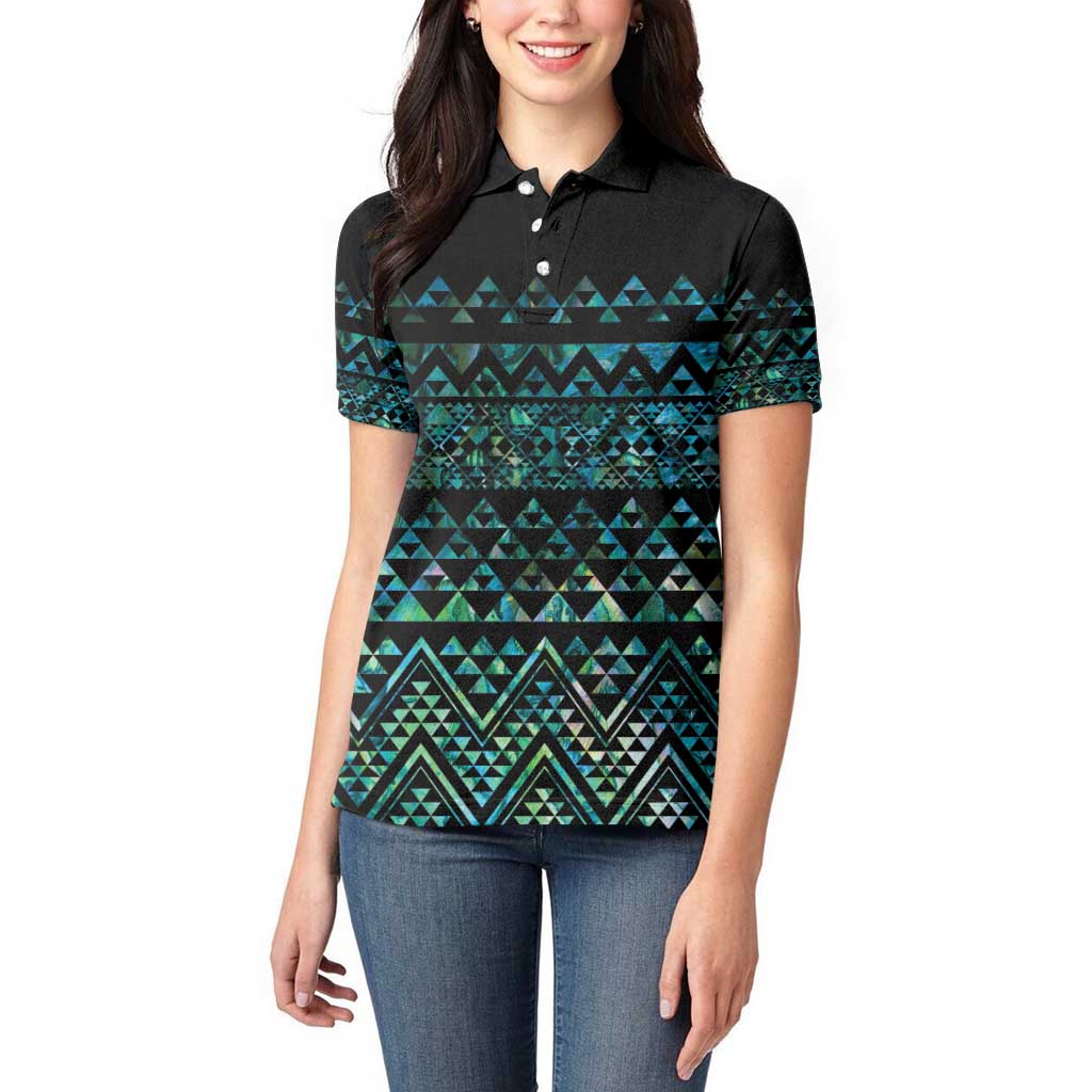 Maori Niho Taniwha Te Wheiao Women Polo Shirt Paua Shell - Polynesian Pride