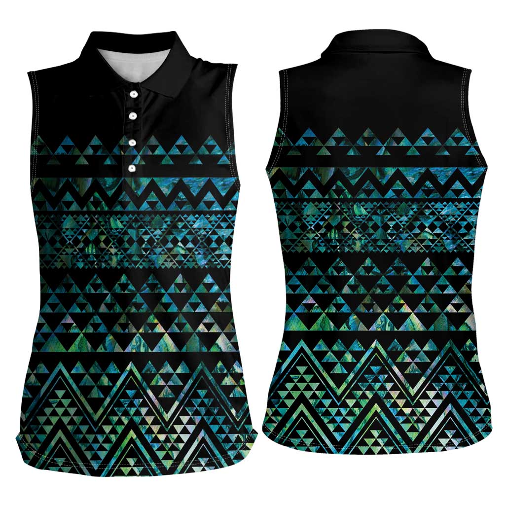 Maori Niho Taniwha Te Wheiao Women Sleeveless Polo Shirt Paua Shell - Polynesian Pride
