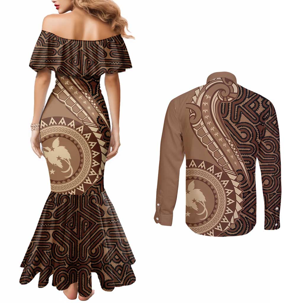 Papua New Guinea Oro Tapa Motif Couples Matching Mermaid Dress and Long Sleeve Button Shirt Classic