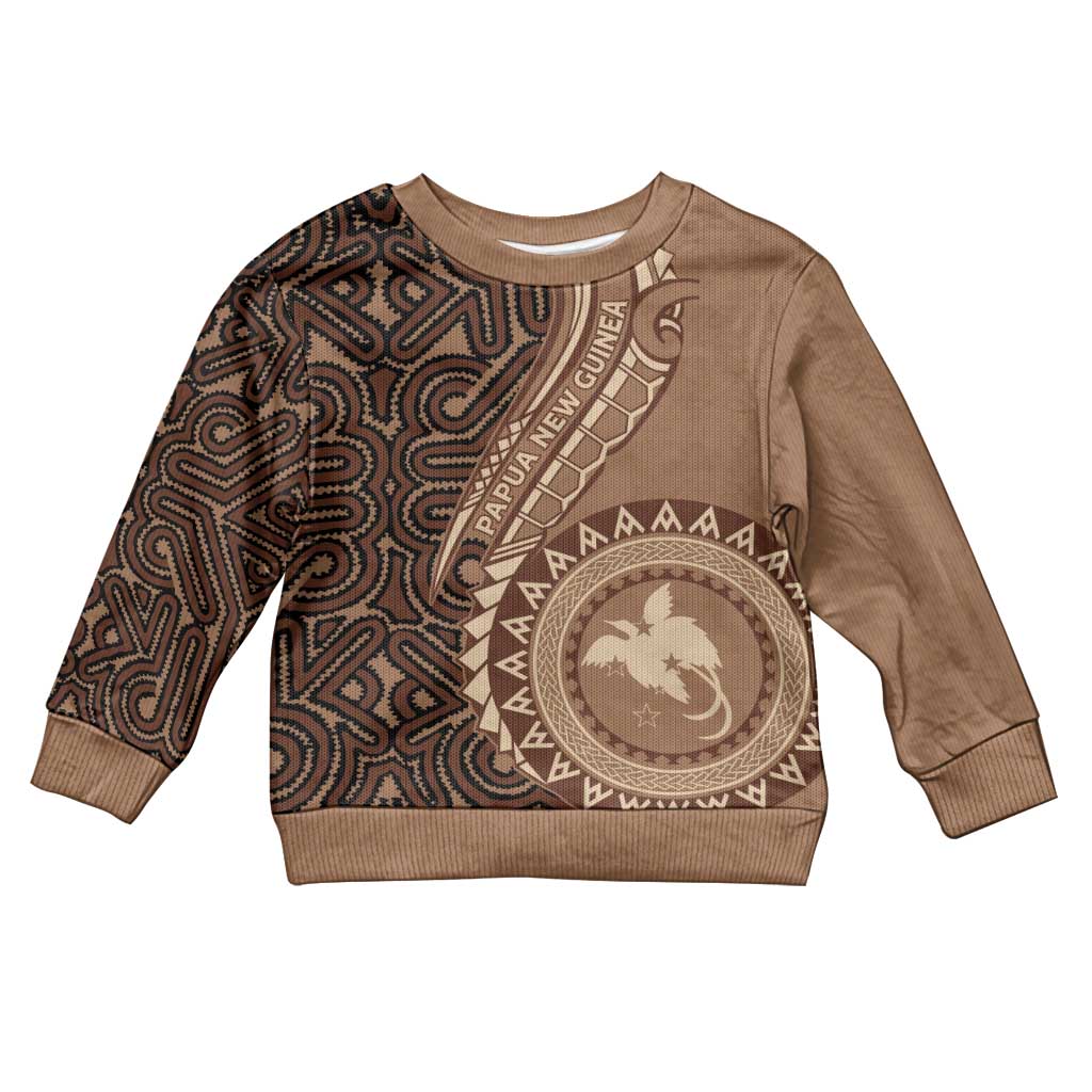 Papua New Guinea Oro Tapa Motif Kid Ugly Christmas Sweater Classic LT7 Kid Brown - Polynesian Pride
