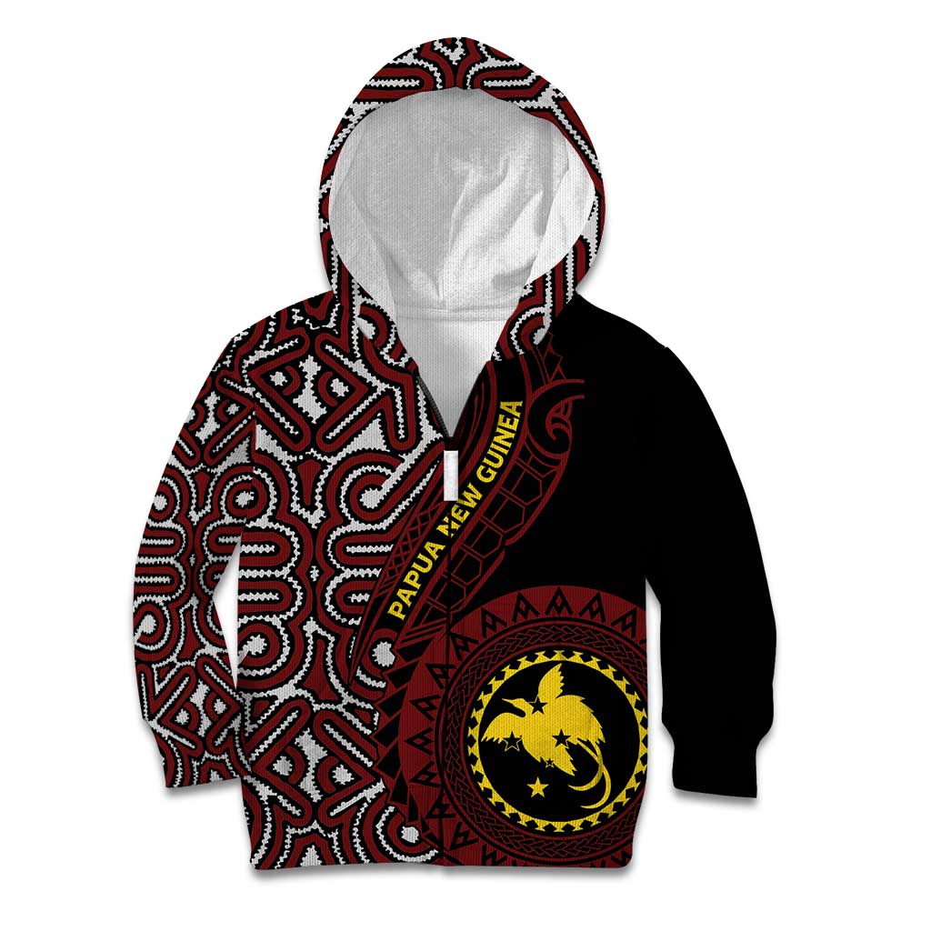 Papua New Guinea Oro Tapa Motif Kid Hoodie Special LT7 Zip Hoodie Black - Polynesian Pride