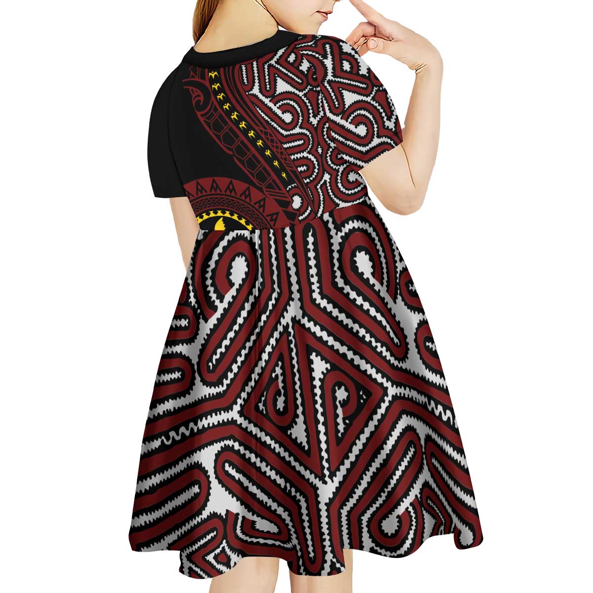 Papua New Guinea Oro Tapa Motif Kid Short Sleeve Dress Special LT7 - Polynesian Pride
