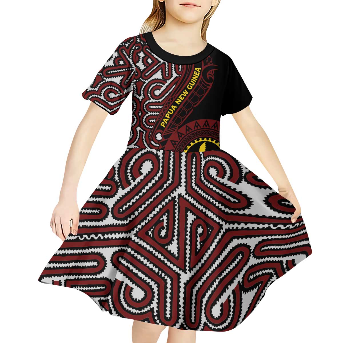 Papua New Guinea Oro Tapa Motif Kid Short Sleeve Dress Special LT7 - Polynesian Pride