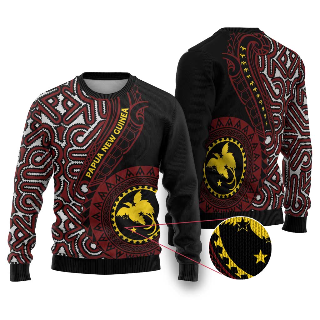 Papua New Guinea Oro Tapa Motif Ugly Christmas Sweater Special LT7 Black - Polynesian Pride