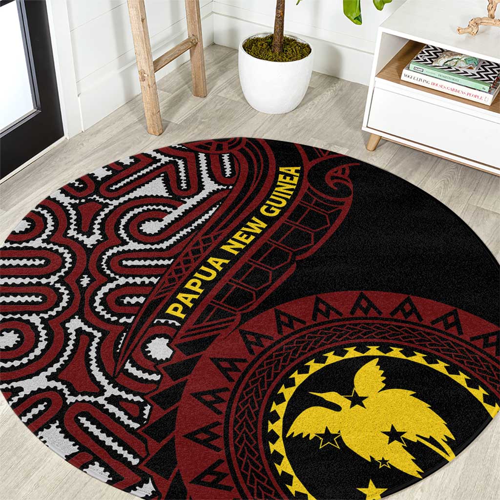 Papua New Guinea Oro Tapa Motif Round Carpet Special LT7 Black - Polynesian Pride