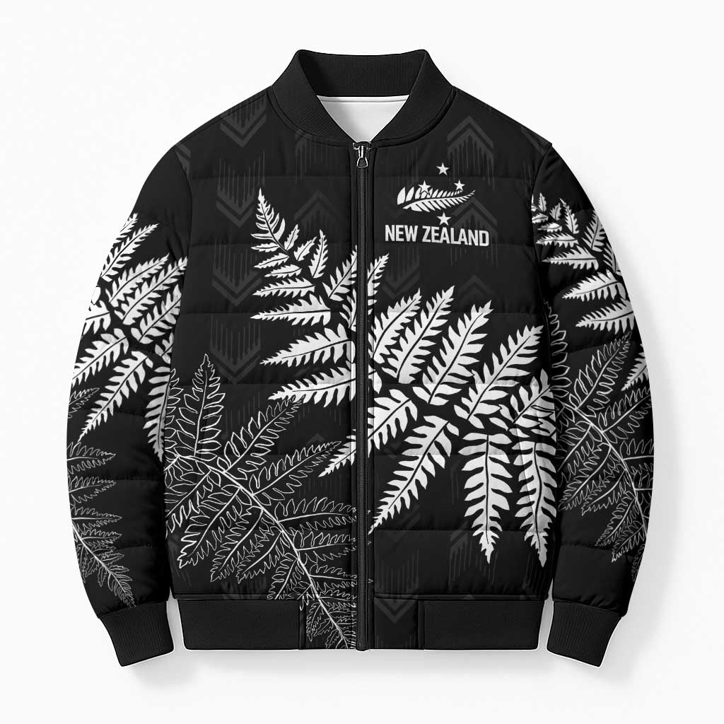 New Zealand Lawn Bowls Personalized Bomber Puffer Jacket Wrap-Around Silver Fern - Polynesian Pride