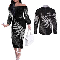 New Zealand Lawn Bowls Personalized Couples Matching Off The Shoulder Long Sleeve Dress and Long Sleeve Button Shirt Wrap-Around Silver Fern - Polynesian Pride