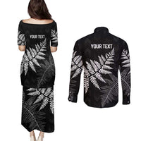 New Zealand Lawn Bowls Personalized Couples Matching Puletasi and Long Sleeve Button Shirt Wrap-Around Silver Fern - Polynesian Pride