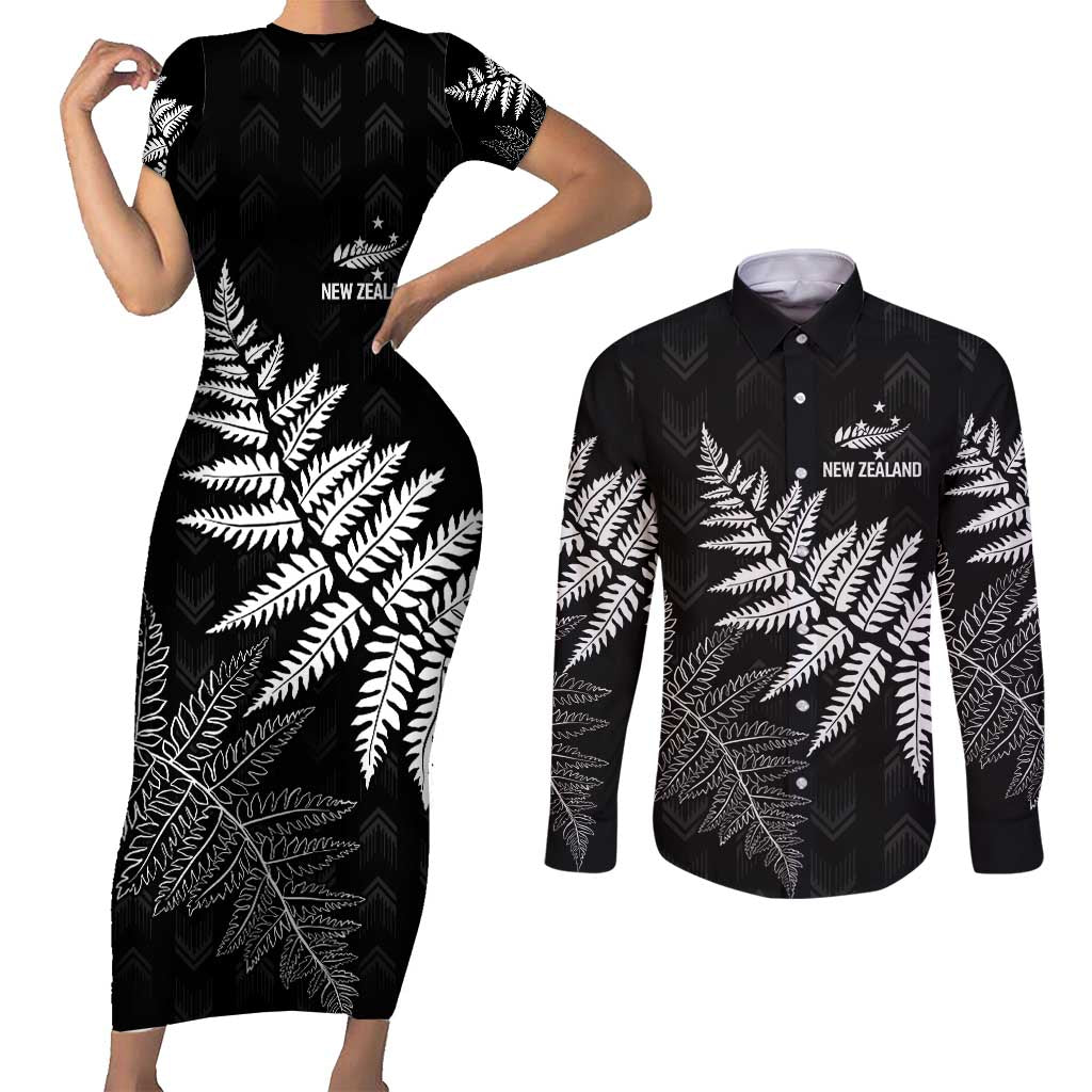New Zealand Lawn Bowls Personalized Couples Matching Short Sleeve Bodycon Dress and Long Sleeve Button Shirt Wrap-Around Silver Fern - Polynesian Pride