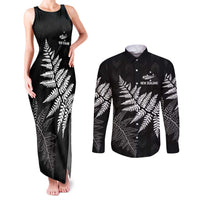 New Zealand Lawn Bowls Personalized Couples Matching Tank Maxi Dress and Long Sleeve Button Shirt Wrap-Around Silver Fern - Polynesian Pride