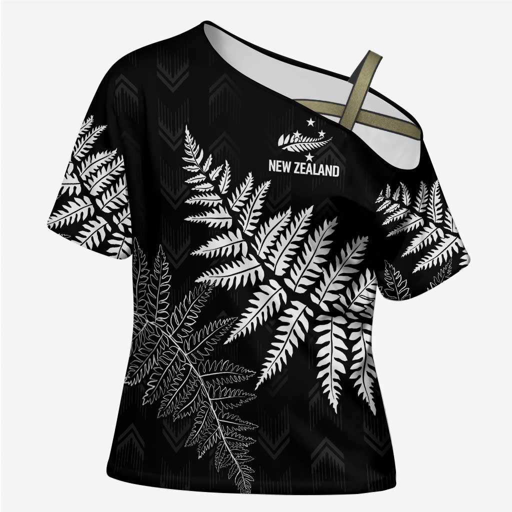 New Zealand Lawn Bowls Personalized Cross Shoulder Shirt Wrap-Around Silver Fern - Polynesian Pride