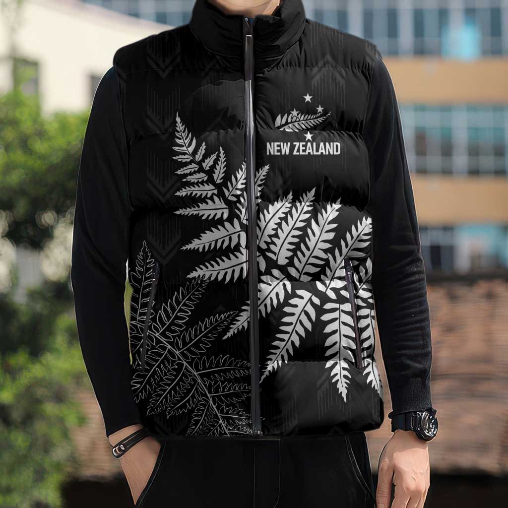 New Zealand Lawn Bowls Personalized Sleeveless Puffer Jacket Wrap-Around Silver Fern - Polynesian Pride
