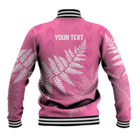 New Zealand Lawn Bowls Breast Cancer Personalized Baseball Jacket Wrap-Around Silver Fern - Polynesian Pride