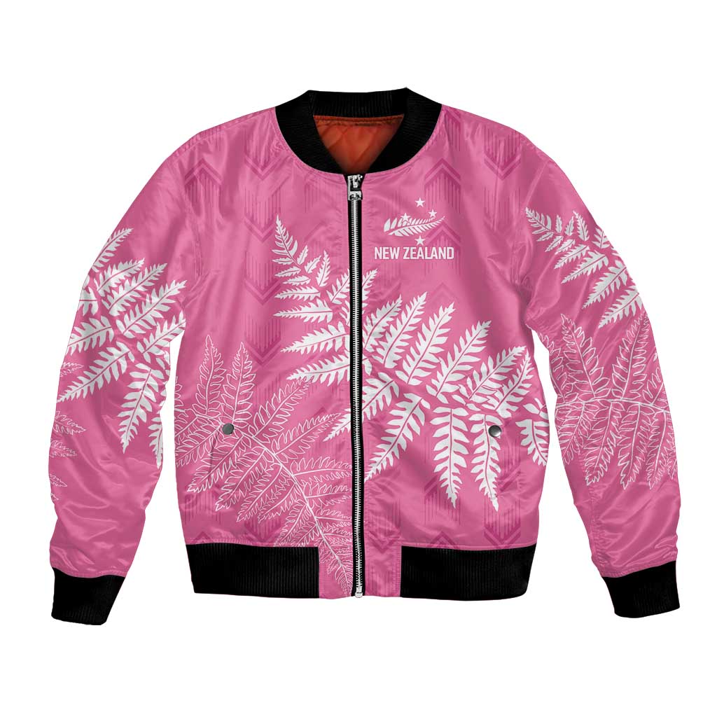 New Zealand Lawn Bowls Breast Cancer Personalized Bomber Jacket Wrap-Around Silver Fern - Polynesian Pride