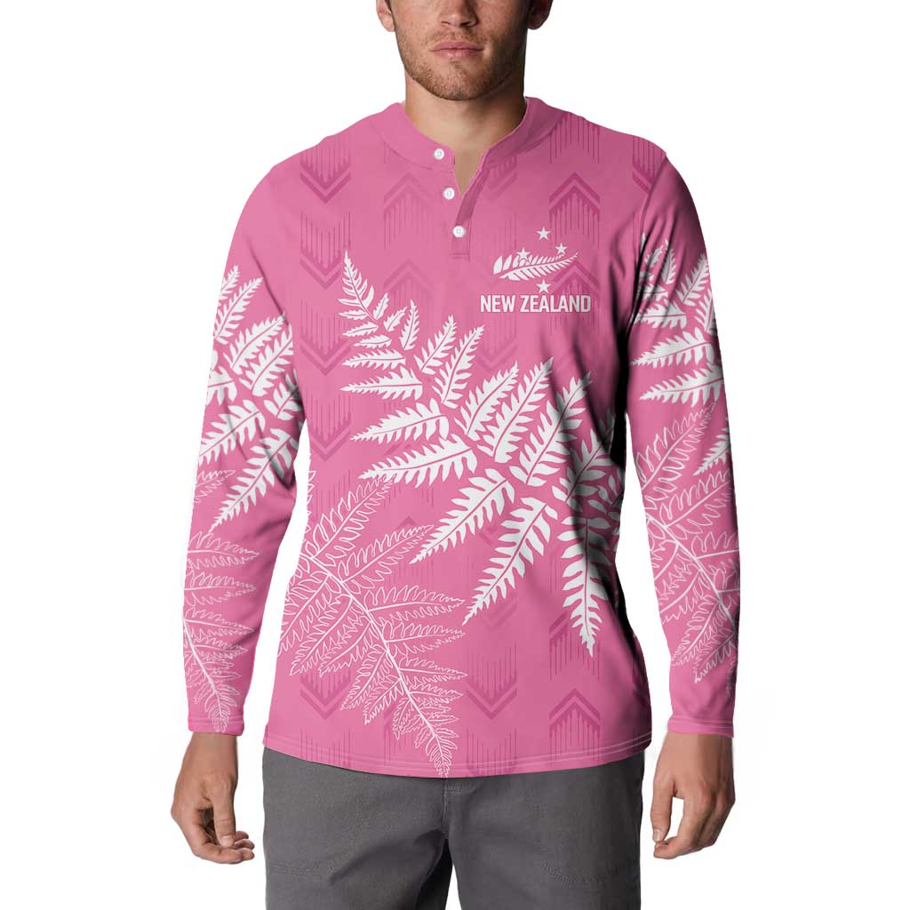 New Zealand Lawn Bowls Breast Cancer Personalized Button Sweatshirt Wrap-Around Silver Fern - Polynesian Pride