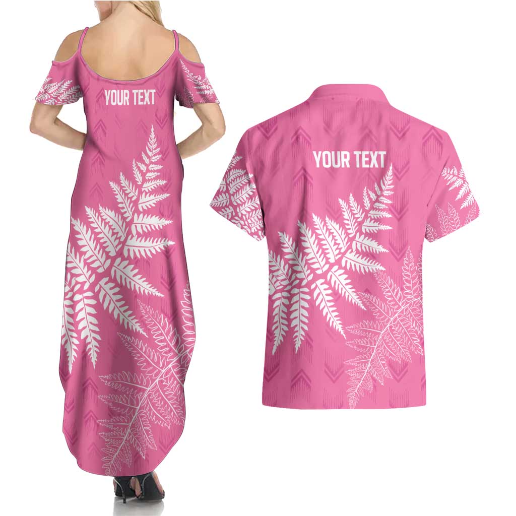 New Zealand Lawn Bowls Breast Cancer Personalized Couples Matching Summer Maxi Dress and Hawaiian Shirt Wrap-Around Silver Fern - Polynesian Pride
