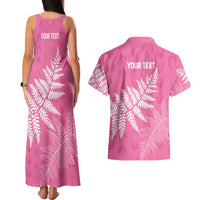 New Zealand Lawn Bowls Breast Cancer Personalized Couples Matching Tank Maxi Dress and Hawaiian Shirt Wrap-Around Silver Fern - Polynesian Pride