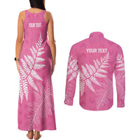 New Zealand Lawn Bowls Breast Cancer Personalized Couples Matching Tank Maxi Dress and Long Sleeve Button Shirt Wrap-Around Silver Fern - Polynesian Pride