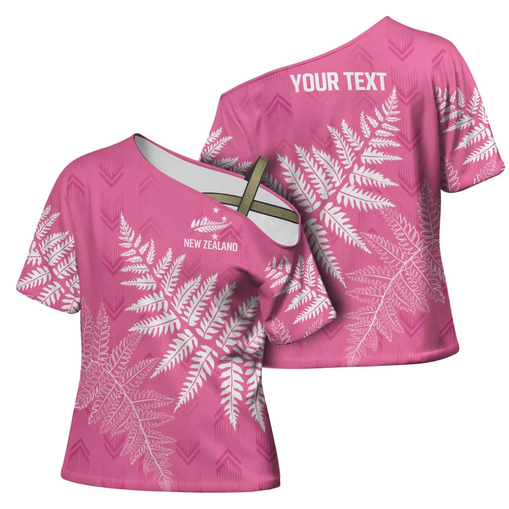 New Zealand Lawn Bowls Breast Cancer Personalized Cross Shoulder Shirt Wrap-Around Silver Fern - Polynesian Pride