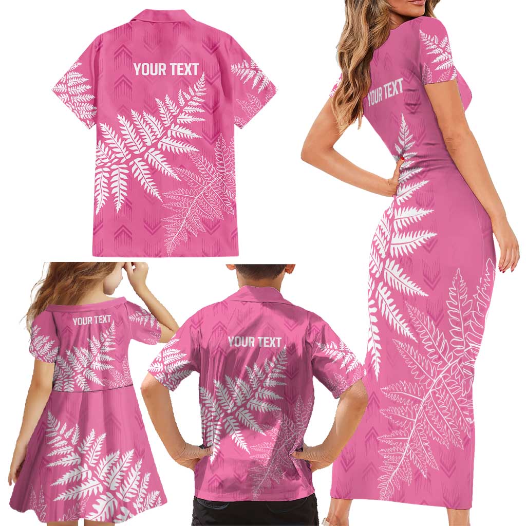 New Zealand Lawn Bowls Breast Cancer Personalized Family Matching Short Sleeve Bodycon Dress and Hawaiian Shirt Wrap-Around Silver Fern - Polynesian Pride