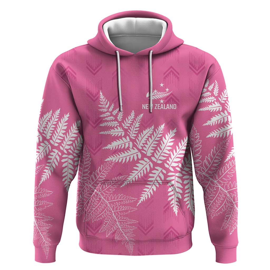 New Zealand Lawn Bowls Breast Cancer Personalized Hoodie Wrap-Around Silver Fern - Polynesian Pride