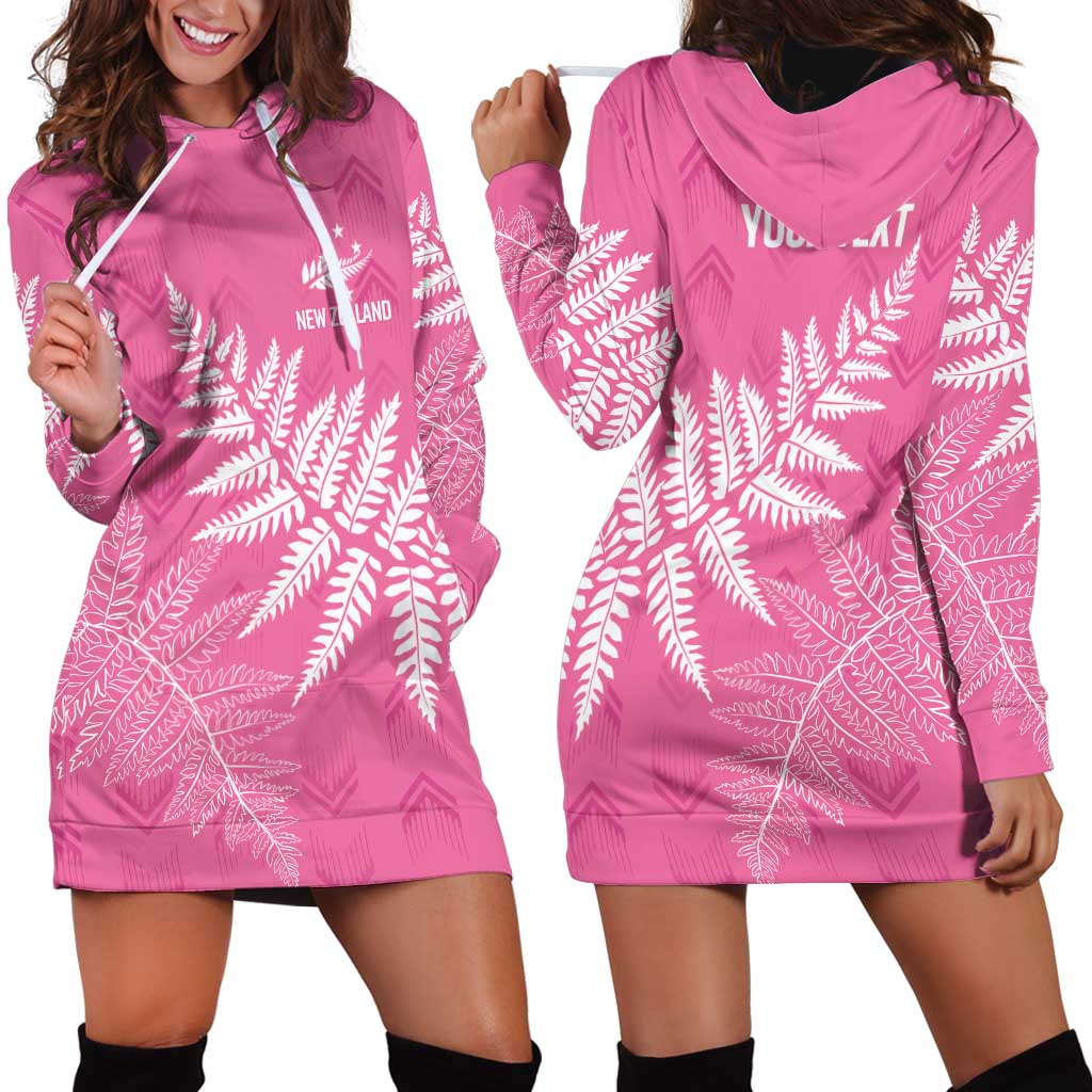 New Zealand Lawn Bowls Breast Cancer Personalized Hoodie Dress Wrap-Around Silver Fern - Polynesian Pride