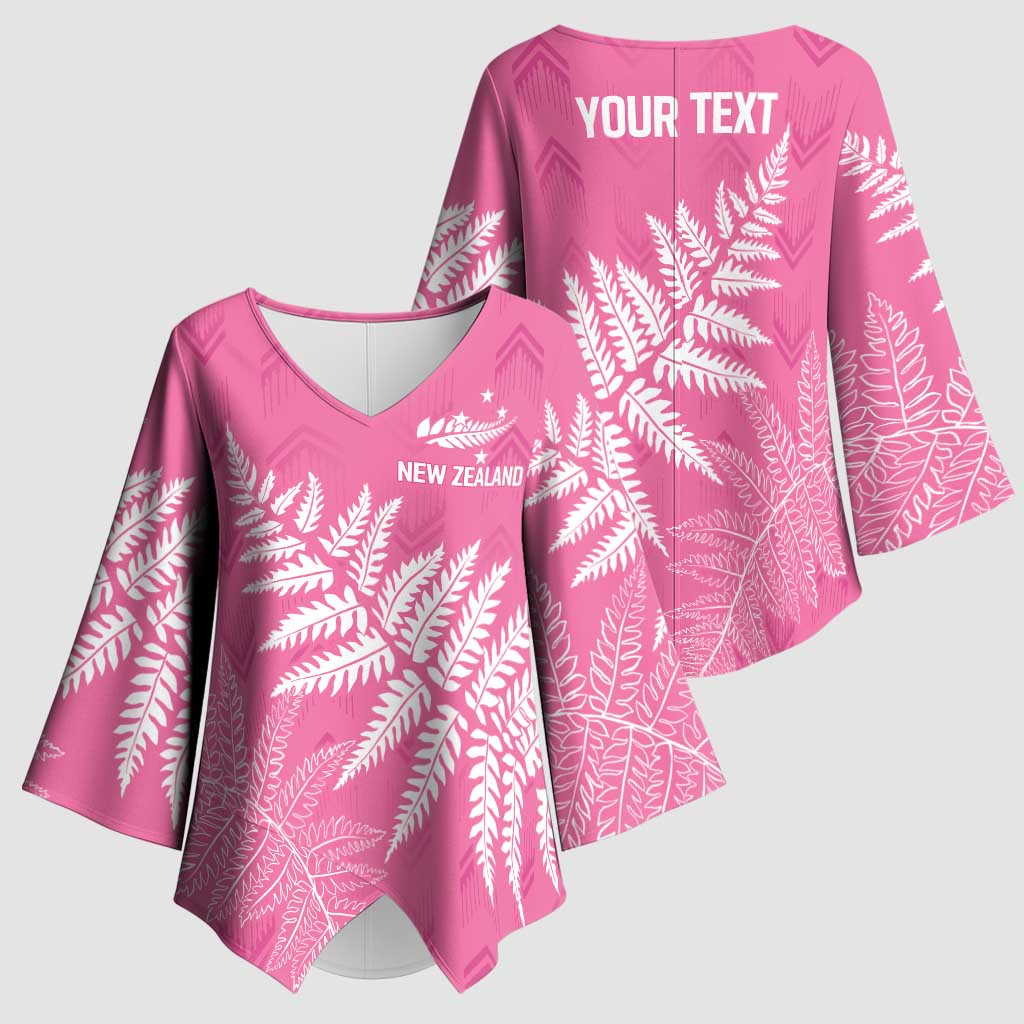 New Zealand Lawn Bowls Breast Cancer Personalized Kimono Sleeve Blouse Wrap-Around Silver Fern - Polynesian Pride