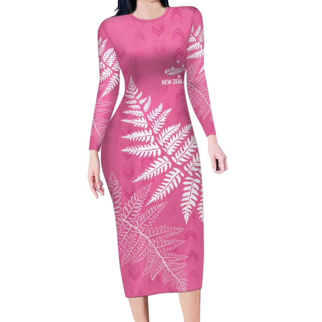 New Zealand Lawn Bowls Breast Cancer Personalized Long Sleeve Bodycon Dress Wrap-Around Silver Fern - Polynesian Pride