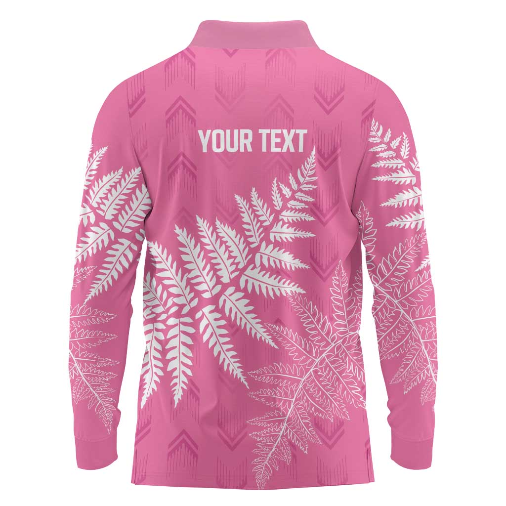 New Zealand Lawn Bowls Breast Cancer Personalized Long Sleeve Polo Shirt Wrap-Around Silver Fern - Polynesian Pride
