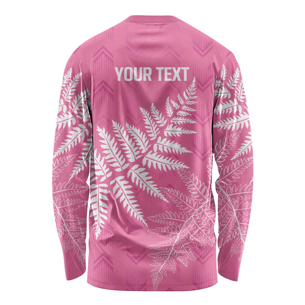 New Zealand Lawn Bowls Breast Cancer Personalized Long Sleeve Shirt Wrap-Around Silver Fern - Polynesian Pride