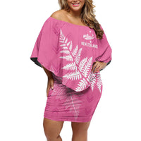 New Zealand Lawn Bowls Breast Cancer Personalized Off Shoulder Short Dress Wrap-Around Silver Fern - Polynesian Pride