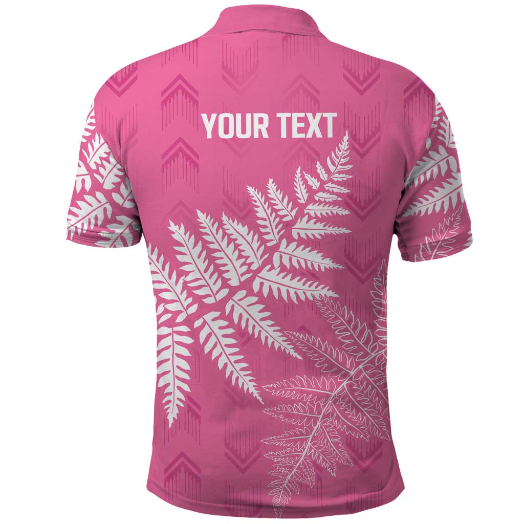 New Zealand Lawn Bowls Breast Cancer Personalized Polo Shirt Wrap-Around Silver Fern - Polynesian Pride