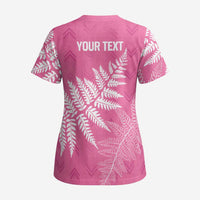 New Zealand Lawn Bowls Breast Cancer Personalized Scrub Top Wrap-Around Silver Fern - Polynesian Pride