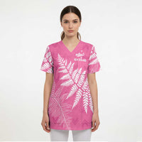 New Zealand Lawn Bowls Breast Cancer Personalized Scrub Top Wrap-Around Silver Fern - Polynesian Pride