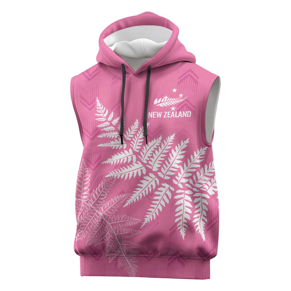 New Zealand Lawn Bowls Breast Cancer Personalized Sleeveless Hoodie Wrap-Around Silver Fern - Polynesian Pride