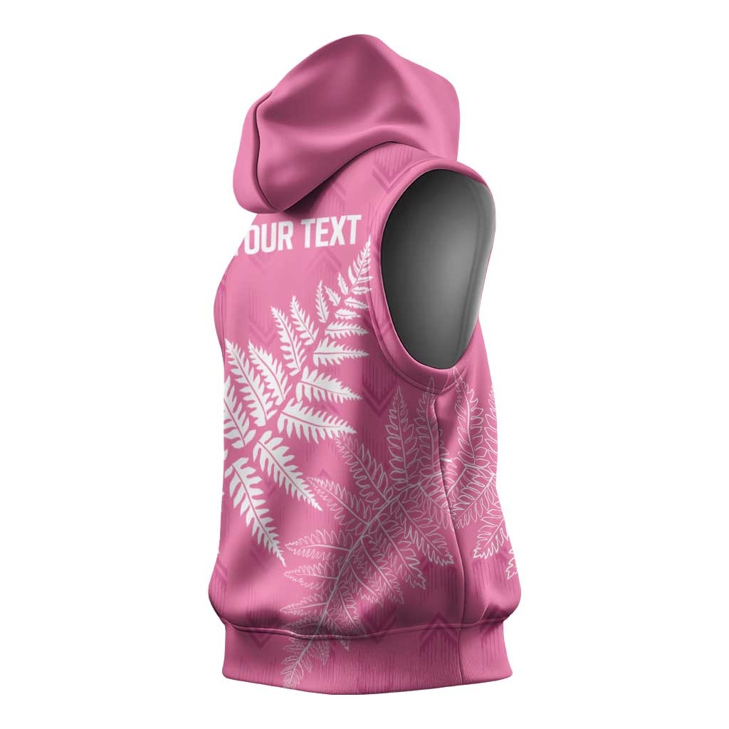 New Zealand Lawn Bowls Breast Cancer Personalized Sleeveless Hoodie Wrap-Around Silver Fern - Polynesian Pride