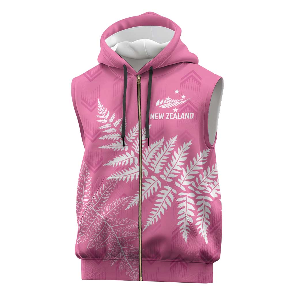 New Zealand Lawn Bowls Breast Cancer Personalized Sleeveless Zip Hoodie Wrap-Around Silver Fern - Polynesian Pride