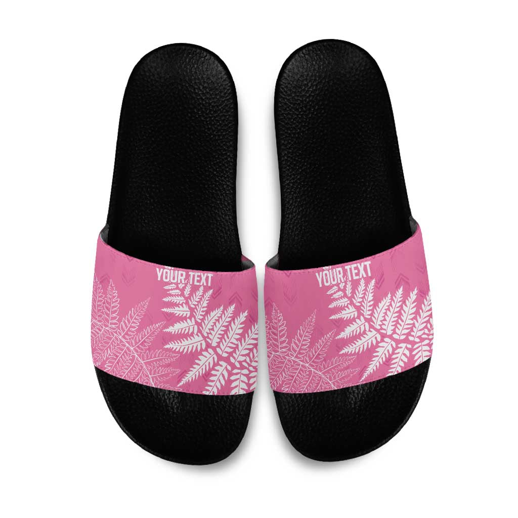 New Zealand Lawn Bowls Breast Cancer Personalized Slide Sandals Wrap-Around Silver Fern - Polynesian Pride