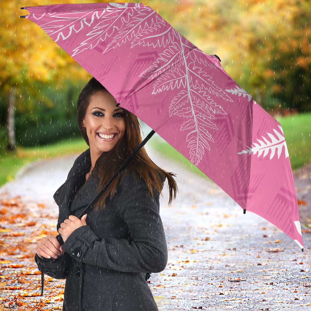New Zealand Lawn Bowls Breast Cancer Personalized Umbrella Wrap-Around Silver Fern - Polynesian Pride